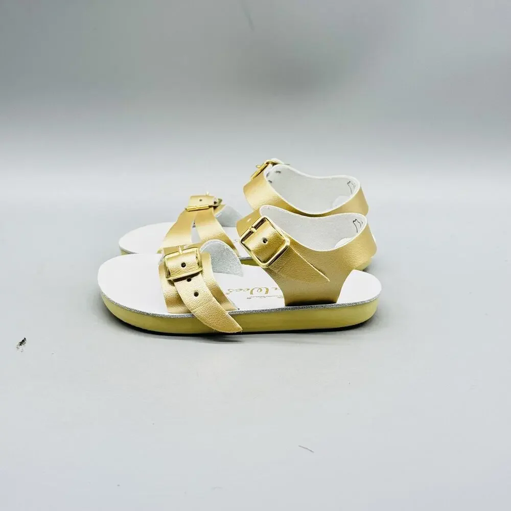 Sun San Sandal Girls 4c Gold Leather Sea Wee Ankle Buckle Strap Toddler Baby